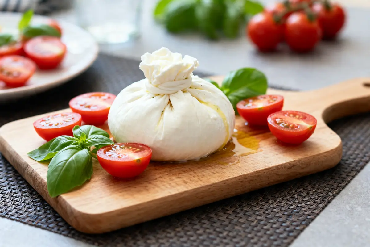 Burrata frais avec tomates cerises et basilic, riche en burrata nutrition facts.