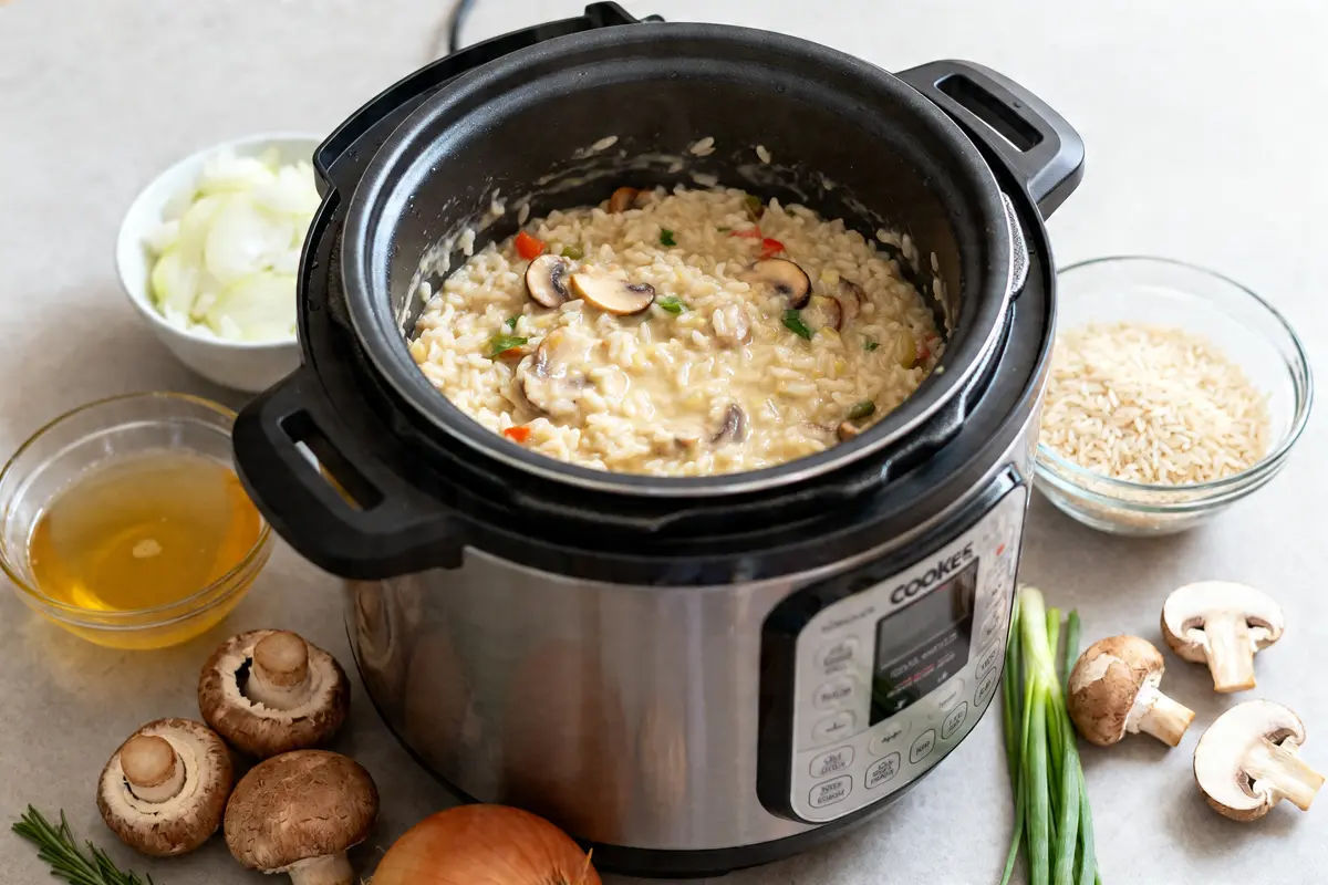 Risotto crémeux au Cookeo avec champignons et légumes, ingrédients pour recette de risotto au Cookeo