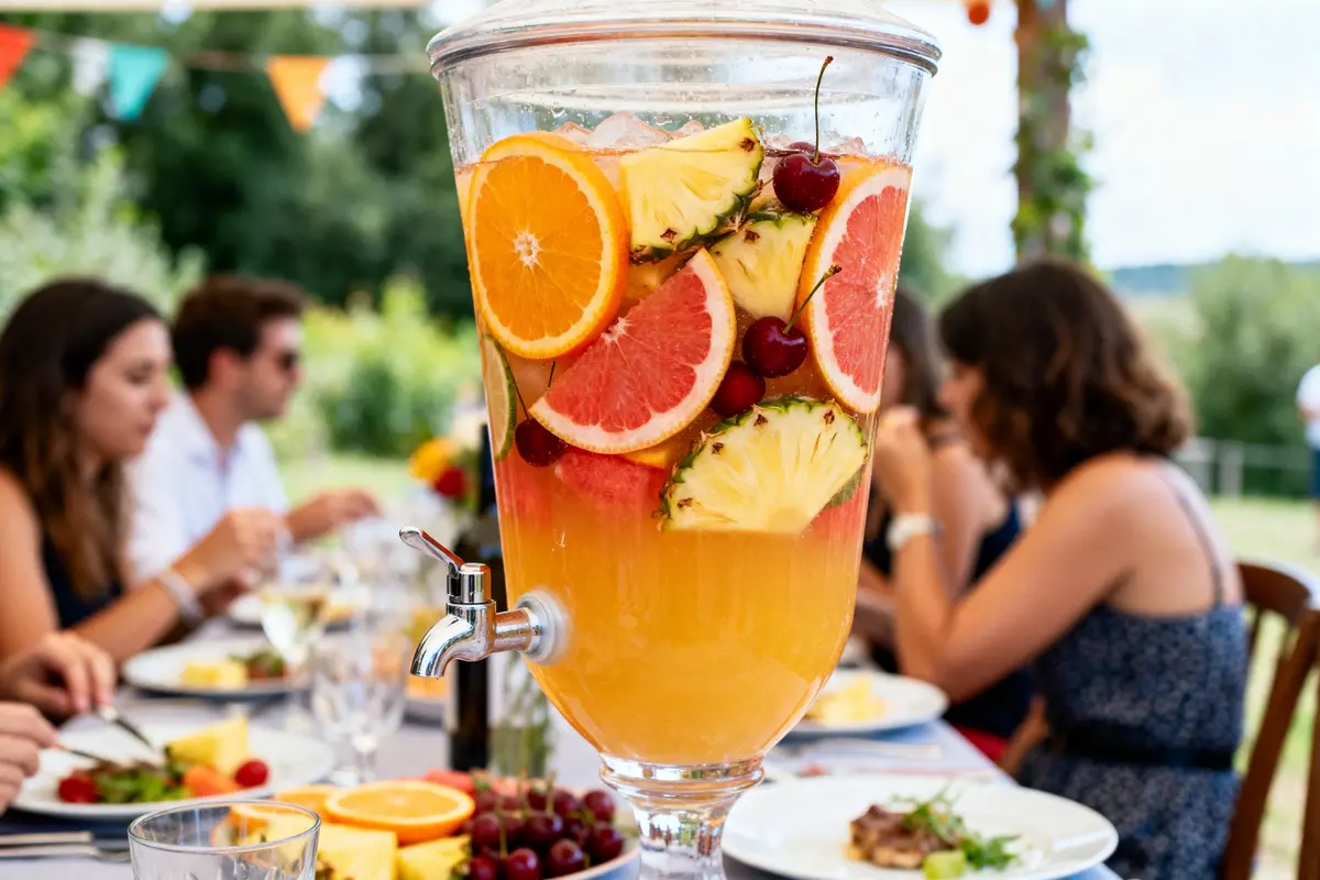 Distributeur de punch fruité pour 50 personnes à une fête en plein air
