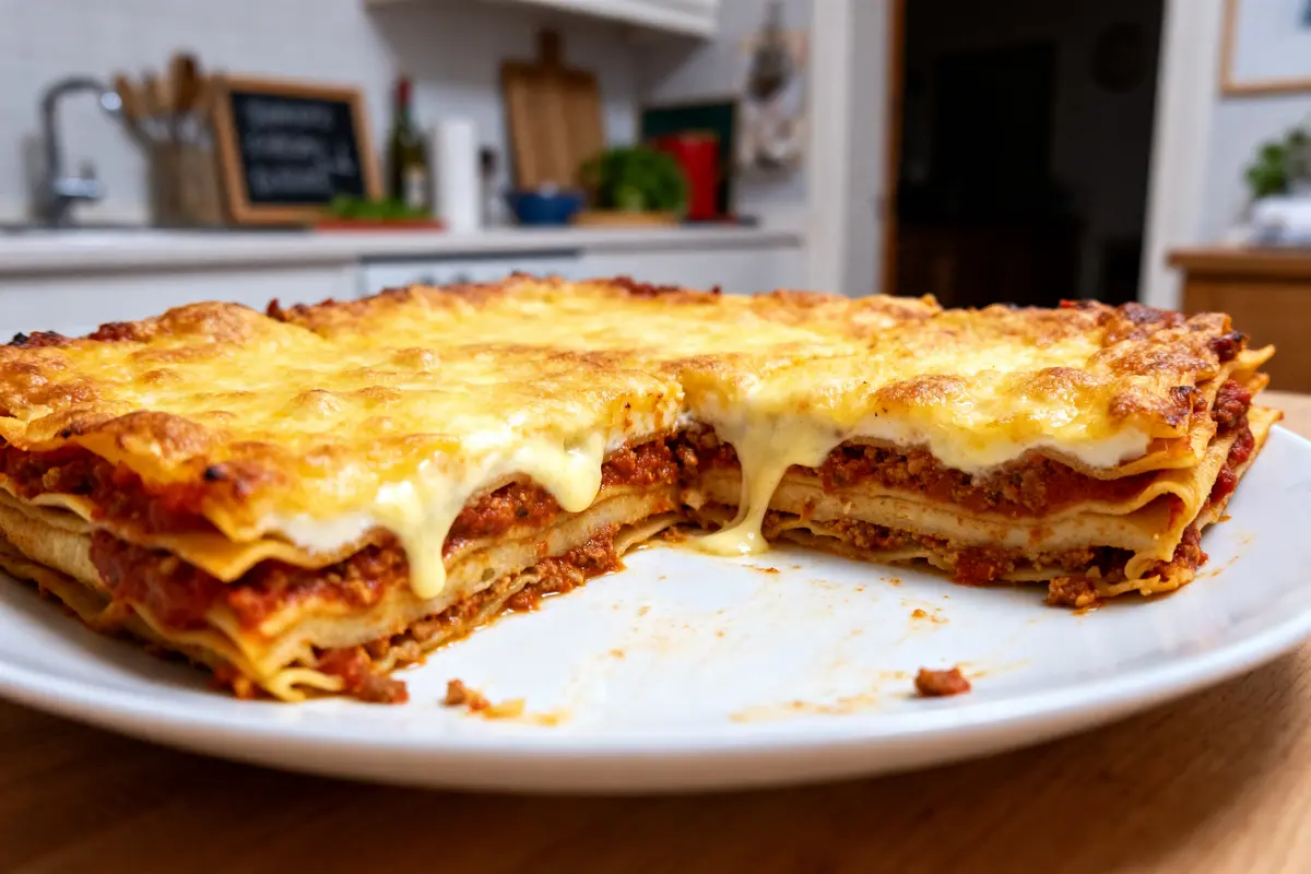 Lasagnes gourmandes au fromage fondu illustrant la recette des lasagnes façon grand-mère traditionnelle