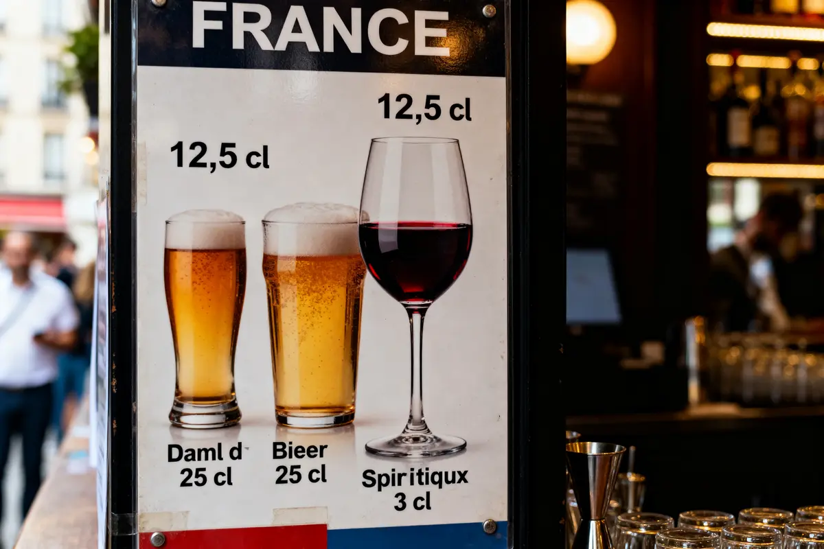 Tableau des doses d’alcool au bar en cl avec verres de bière, vin et spiritueux