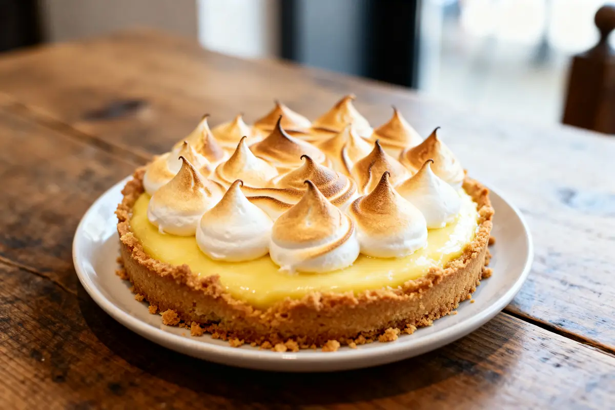 Tarte aux citrons meringuée de Cyril Lignac sur une table en bois rustique