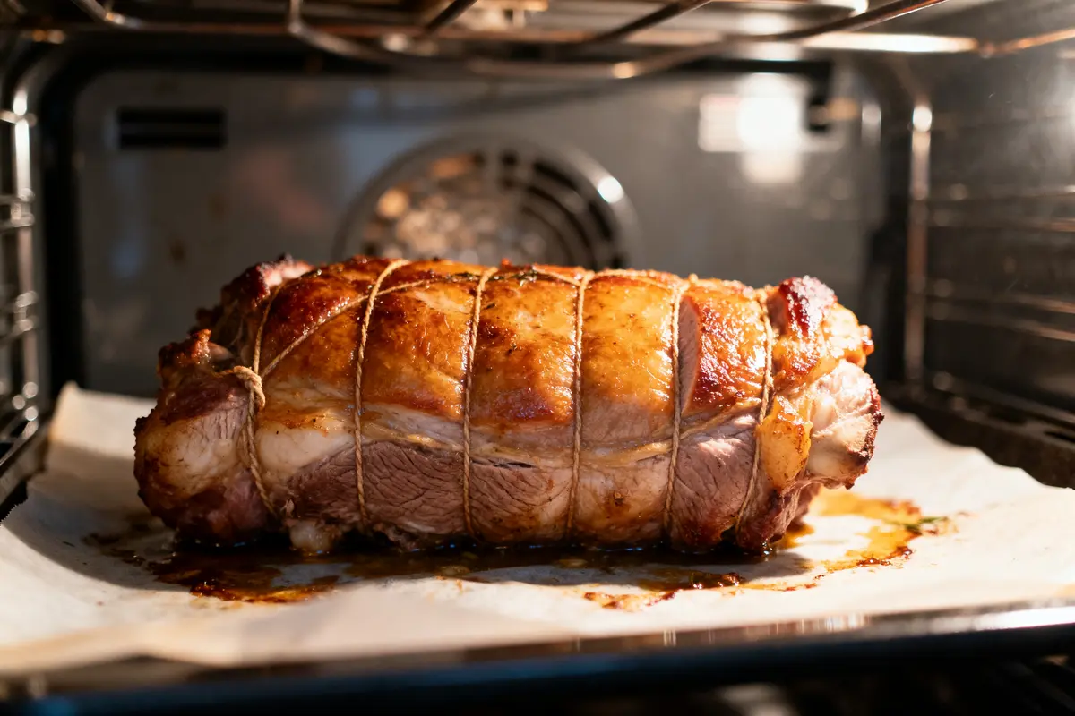 Rôti de veau doré au four illustrant temps de cuisson d'un rôti de veau optimal